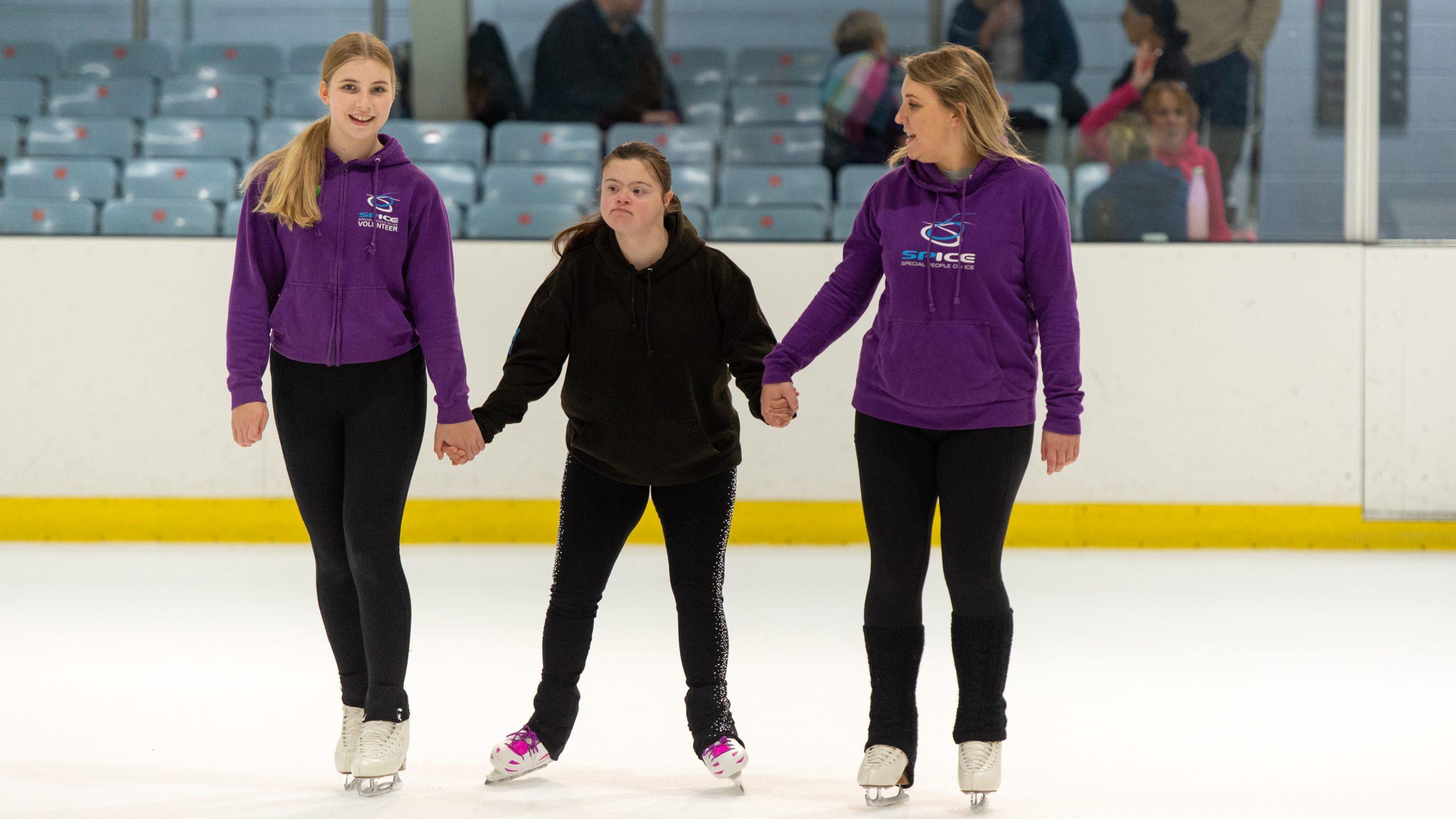 A disabled teenage girl iceskating