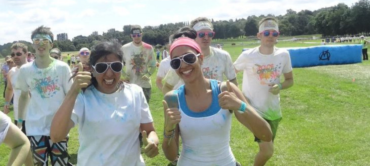 Time Together mum and daughter taking part in a colour run together